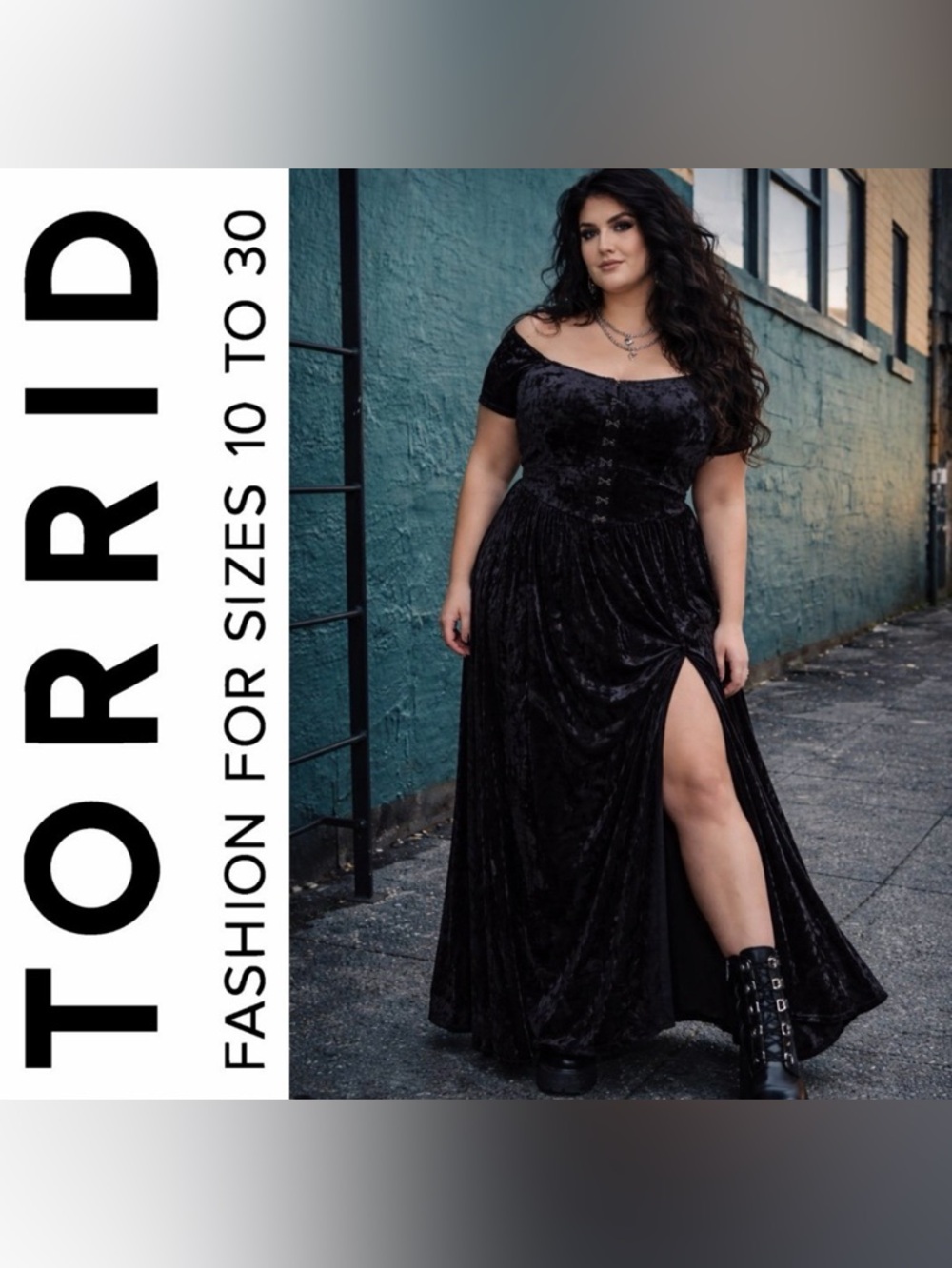 Torrid Black Velvet Off-Shoulder Maxi Dress with Thigh Slit Witchy NWT